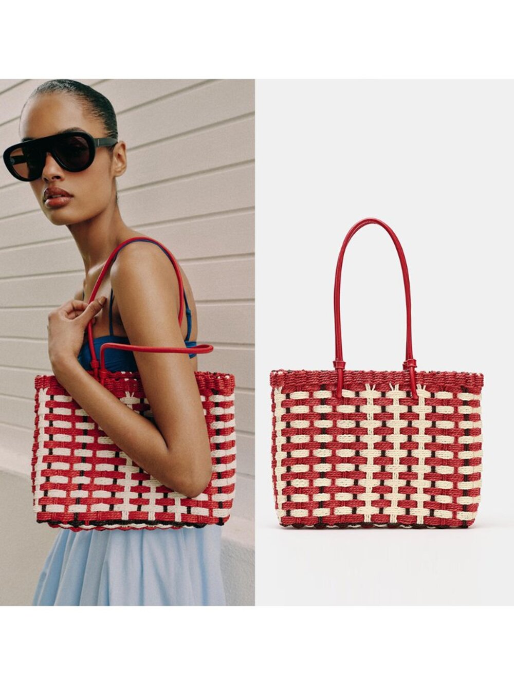 NEW ZARA woven effect red mini shopper 6019